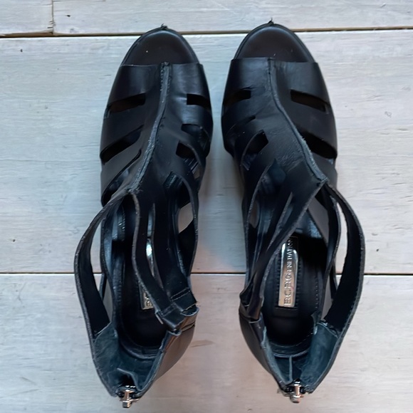 BGBGeneration Women’s Black Strappy Platform Wedges 4 Inch Heel Back Zip Size 8 - Picture 2 of 12